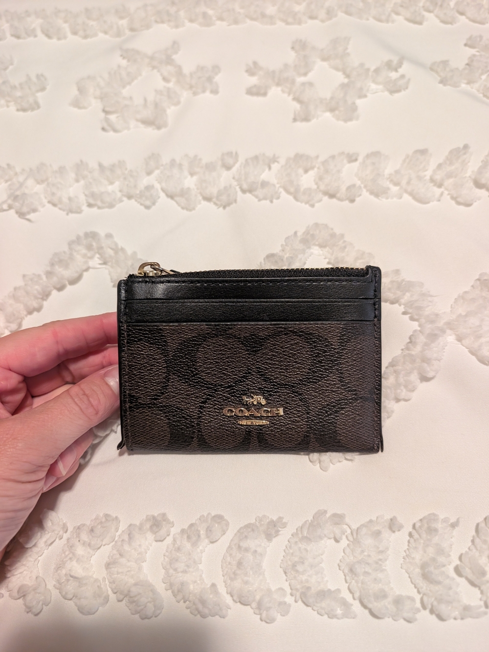 COACH Brown Signature Zip Card Case Wallet
